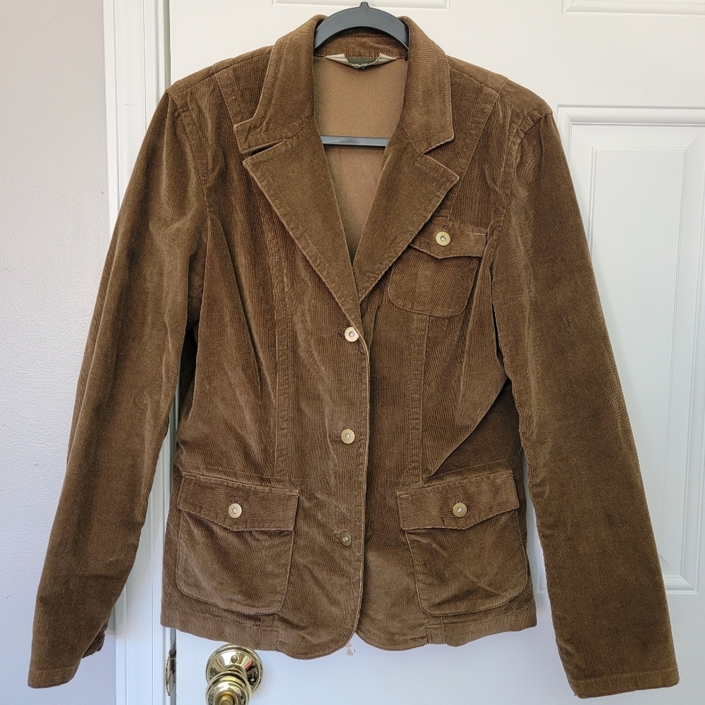 Eddie Bauer Women's Brown Corduroy Blazer Jacket Pockets Outdoor Size 10